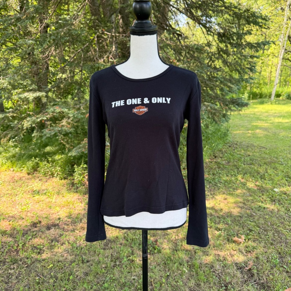 Vtg Harley Davidson Long Sleeve Shirt Sz M Black Graphic Tee The One and Only